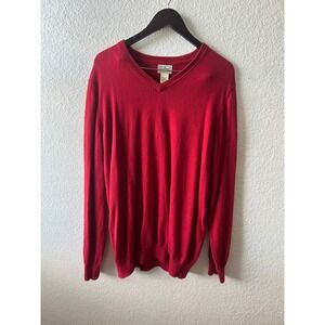 LLBean Mens Tall Red V Neck Sweater Cotton Cashmere‎ Blend L Tall Grandpacore